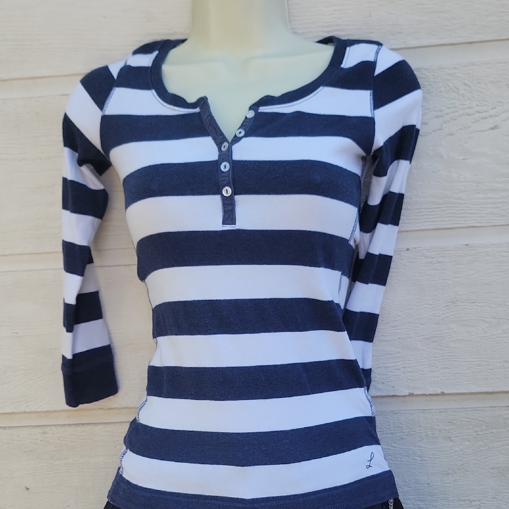 H&M Navy and White Striped Blouse Size Xs
